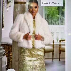 NWT - Boston Proper Metallic Faux Fur Shawl Collar Chubby